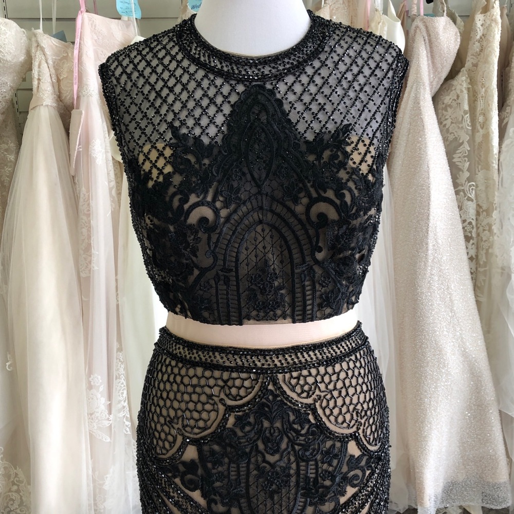 Black Beaded Boho Prom Dress Open Back